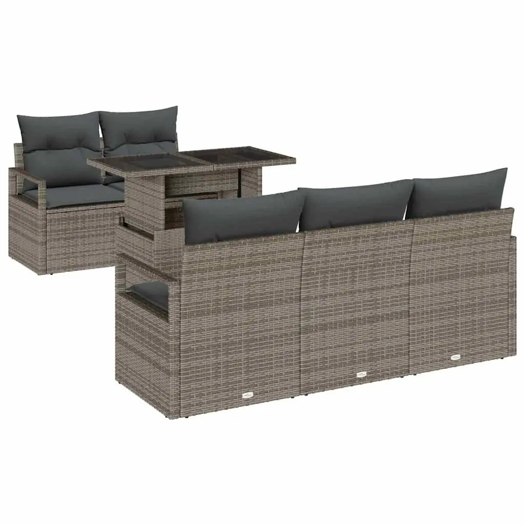 Outdoor Furniture Modular Sofa Set 6 Piece with Storage Grey for Garden and Patio