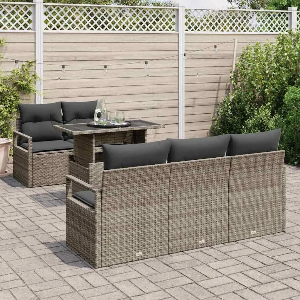 Outdoor Furniture Modular Sofa Set 6 Piece with Storage Grey for Garden and Patio