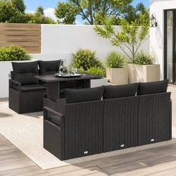 Modular Garden Sofa Set - 6 Pieces, Black Poly Rattan