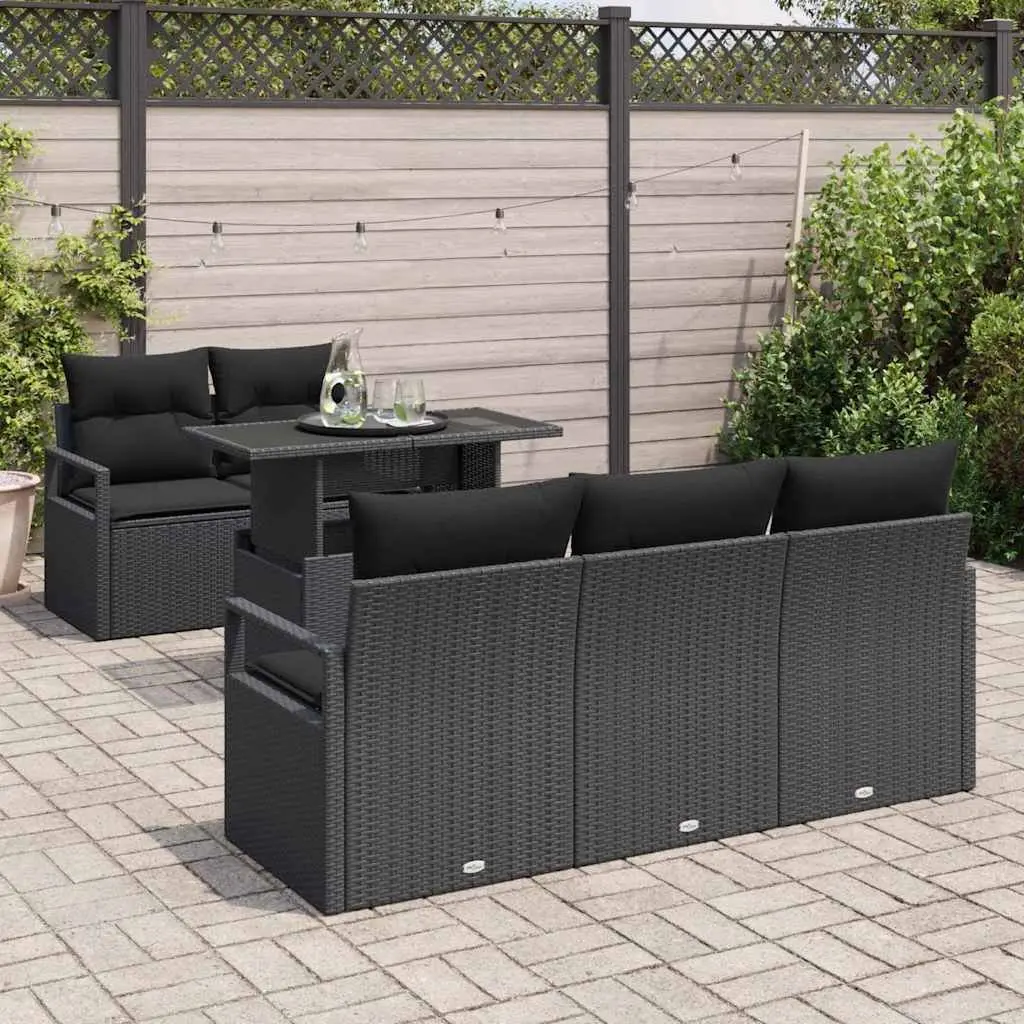 Modular Garden Sofa Set 6 pcs Black Poly Rattan Outdoor Furniture with Storage