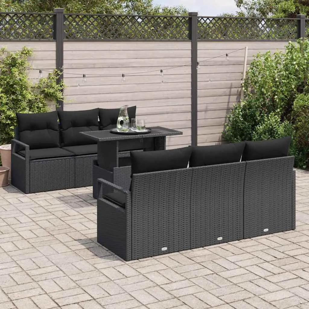 Modular Garden Sofa Set 7 Pieces Black Poly Rattan Outdoor Furniture with