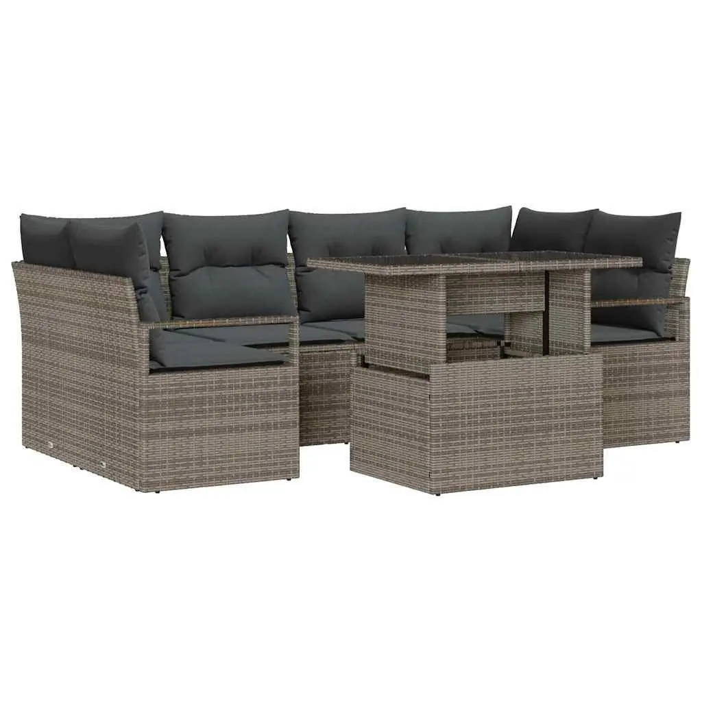 Garden Sofa Set Modular Outdoor Furniture 7 Piece Grey Poly Rattan