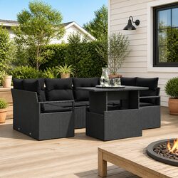 7 Piece Modular Garden Sofa Set with Glass Table