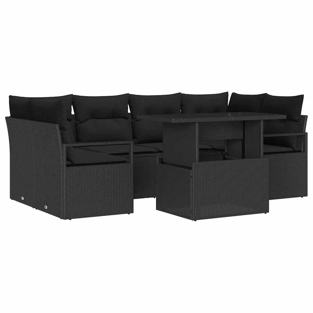 7 Piece Modular Garden Sofa Set with Glass Table