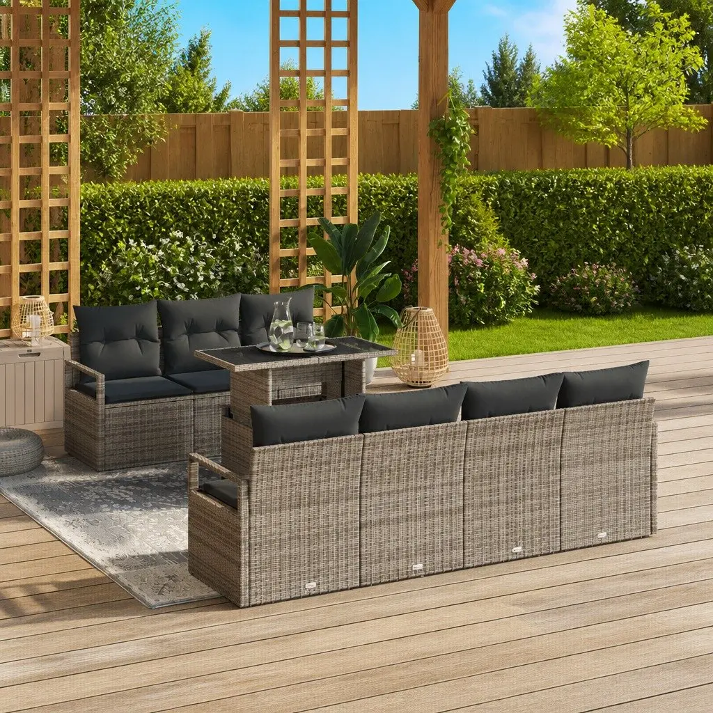 Garden Sofa Set 8 pcs Modular Outdoor Furniture Grey Poly Rattan with Cushions