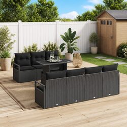 8-Piece Garden Sofa Set: Black Poly Rattan & Cushions