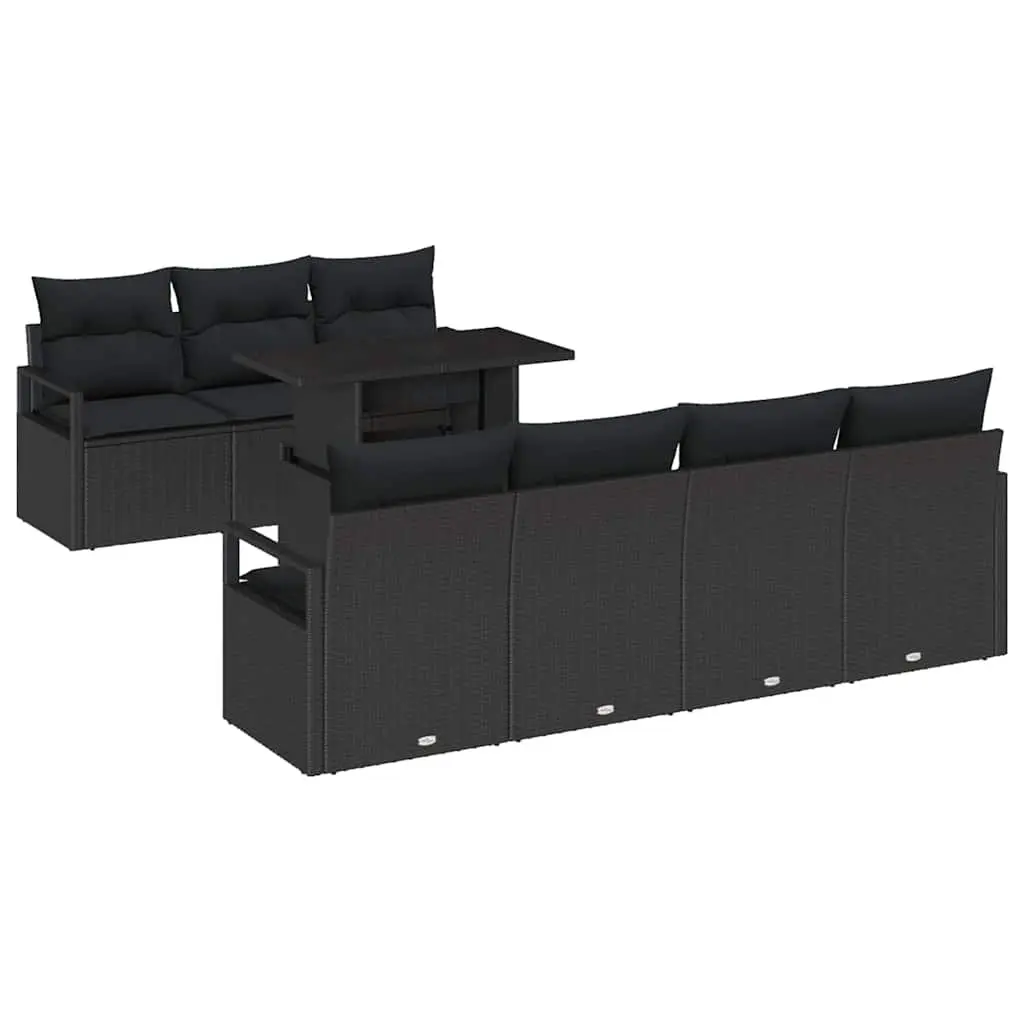 Garden Sofa Set 8 pcs Modular Outdoor Furniture with Cushions Black Poly Rattan