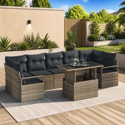 Garden Sofa Set: 8 Pieces in Grey Poly Rattan