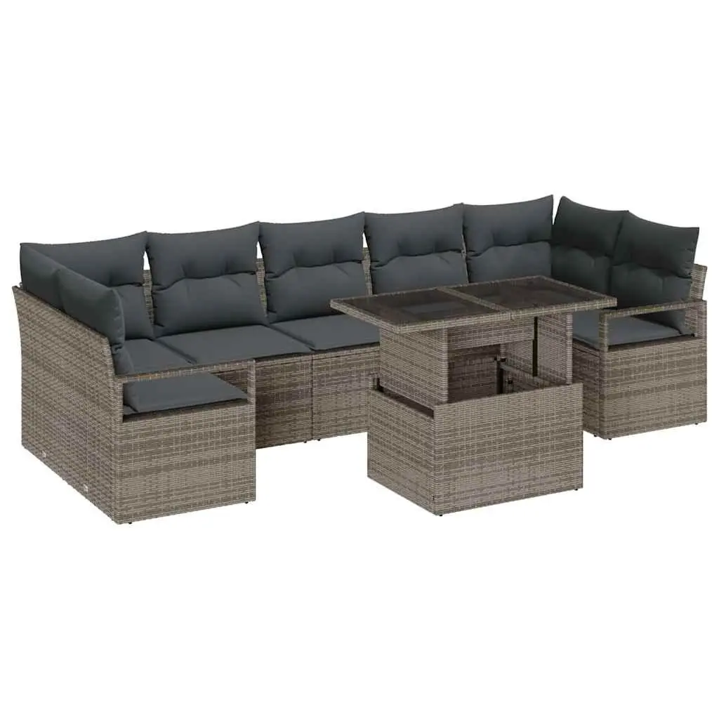 Garden Sofa Set 8 Pieces Grey Poly Rattan Outdoor Furniture Modular Seating