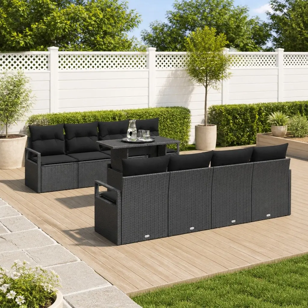 Outdoor Garden Sofa Set 9 Pcs Modular Sectional Furniture Black Poly Rattan