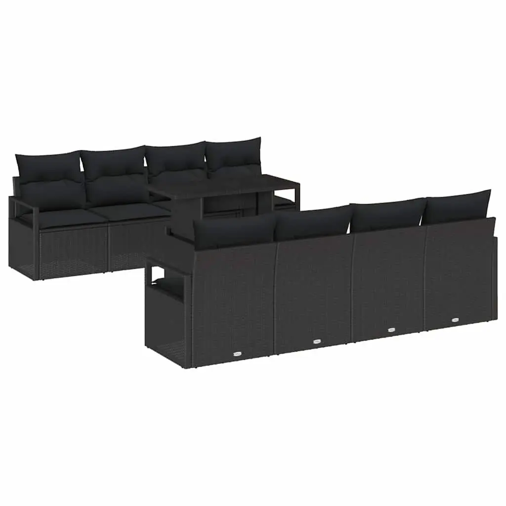 Outdoor Garden Sofa Set 9 Pcs Modular Sectional Furniture Black Poly Rattan