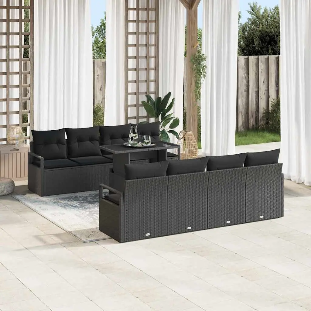 Outdoor Garden Sofa Set 9 Pcs Modular Sectional Furniture Black Poly Rattan