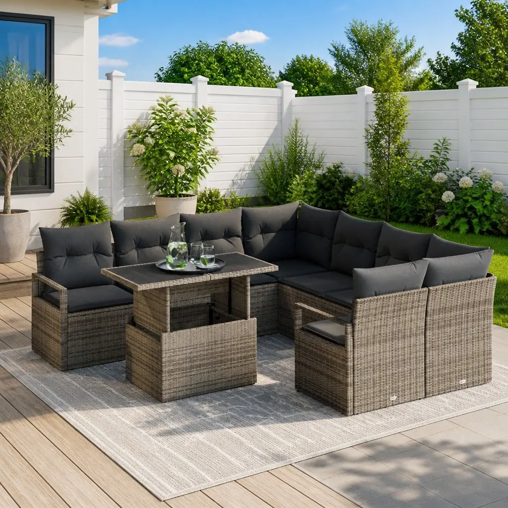 Modular Garden Sofa Set for Outdoor Use 9 Pieces Grey
