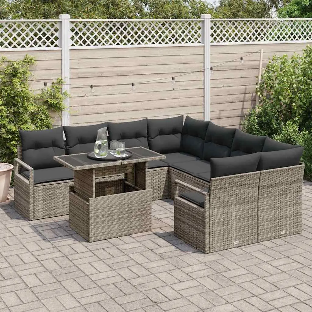 Modular Garden Sofa Set for Outdoor Use 9 Pieces Grey