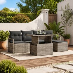 6 Piece Garden Sofa Set with Grey Poly Rattan Construction