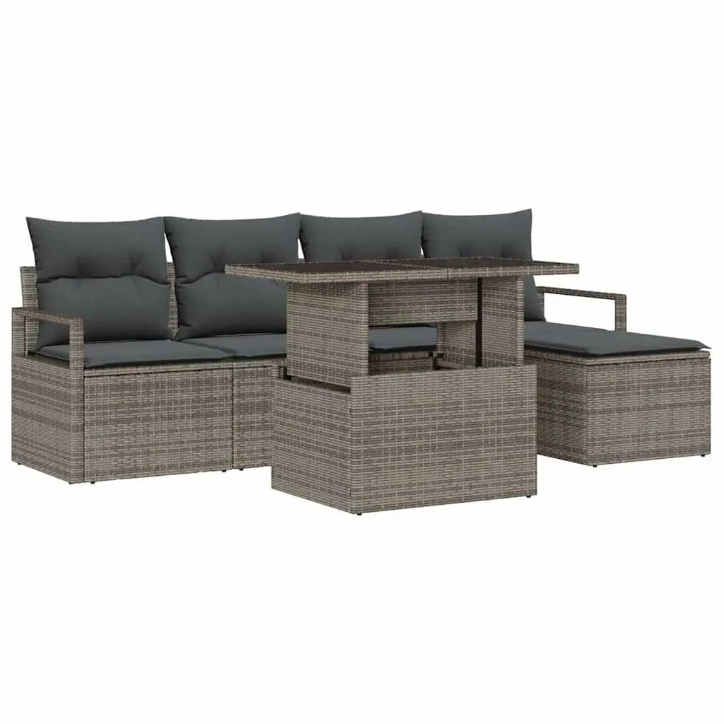 6 Piece Garden Sofa Set with Grey Poly Rattan Construction