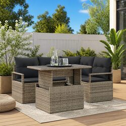 Specifications of the 5-Piece Grey Poly Rattan Sofa Set