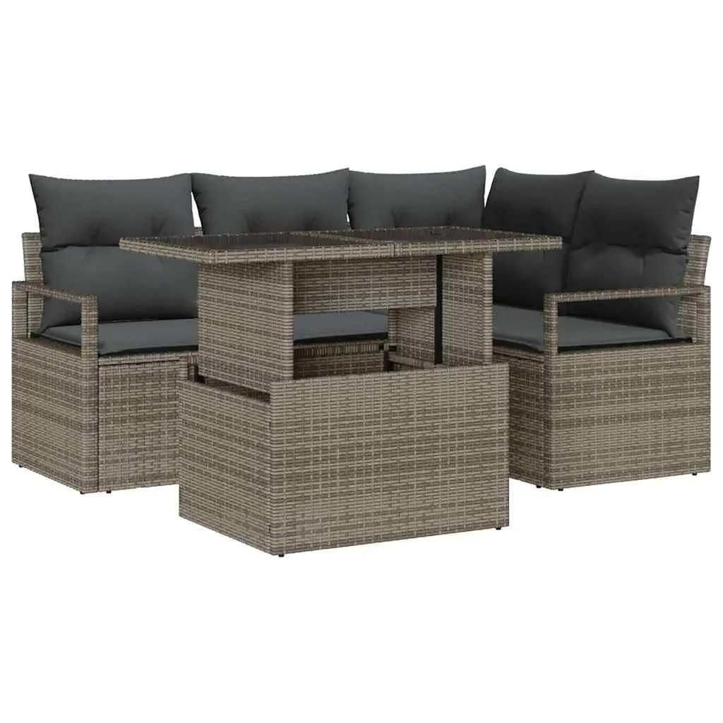 5-Piece Grey Poly Rattan Sofa Set
