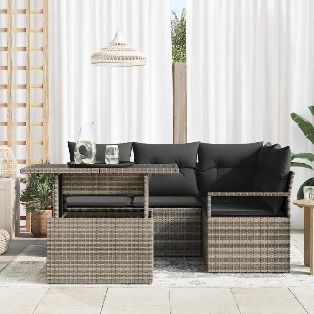 5-Piece Grey Poly Rattan Sofa Set