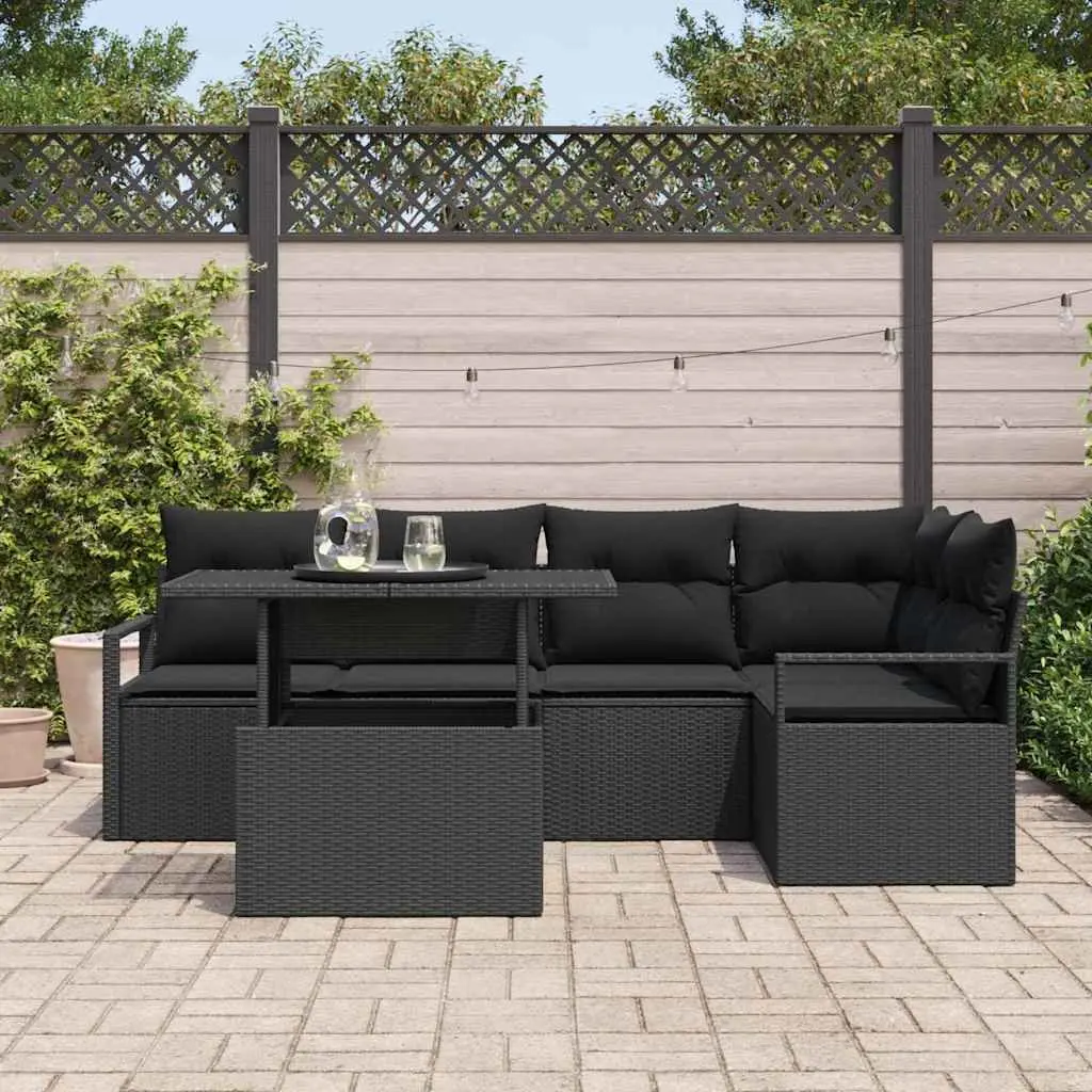 Garden Sofa Set Outdoor Furniture 6 Piece Modular Seating Black Poly Rattan
