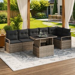 Specifications of the 7-Piece Grey Poly Rattan Garden Sofa Set