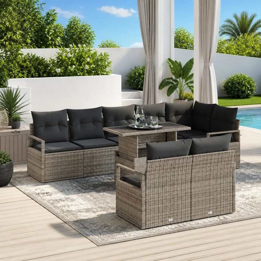Modular Garden Sofa Set 9 Piece Outdoor Furniture Grey Poly Rattan with Cushions