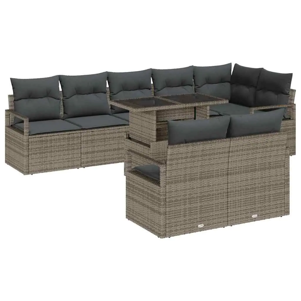 Modular Garden Sofa Set 9 Piece Outdoor Furniture Grey Poly Rattan with Cushions
