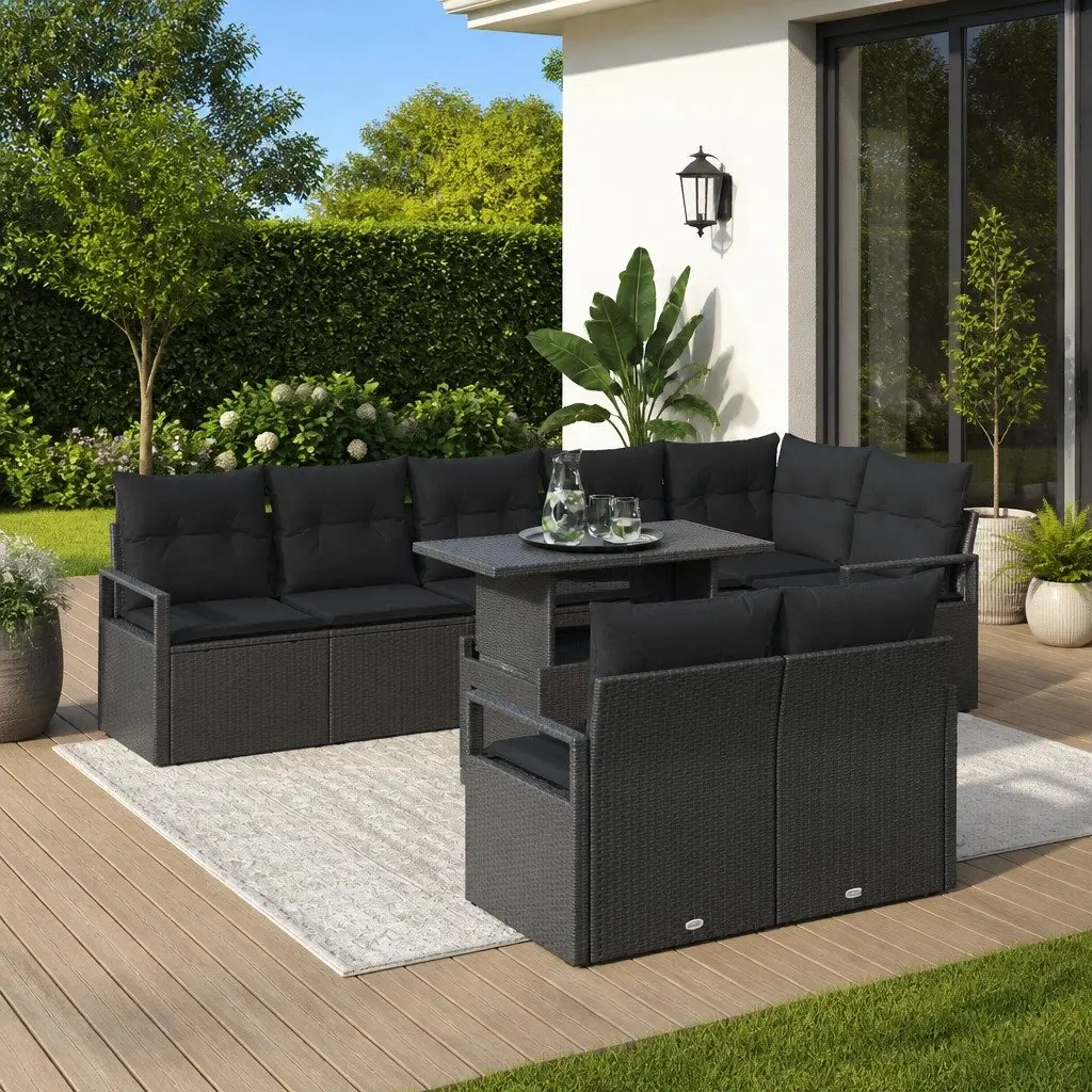 Garden Sofa Set 9 Piece Modular Outdoor Furniture Black Poly Rattan Lounge with