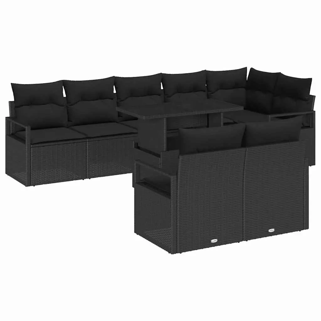 Garden Sofa Set 9 Piece Modular Outdoor Furniture Black Poly Rattan Lounge with