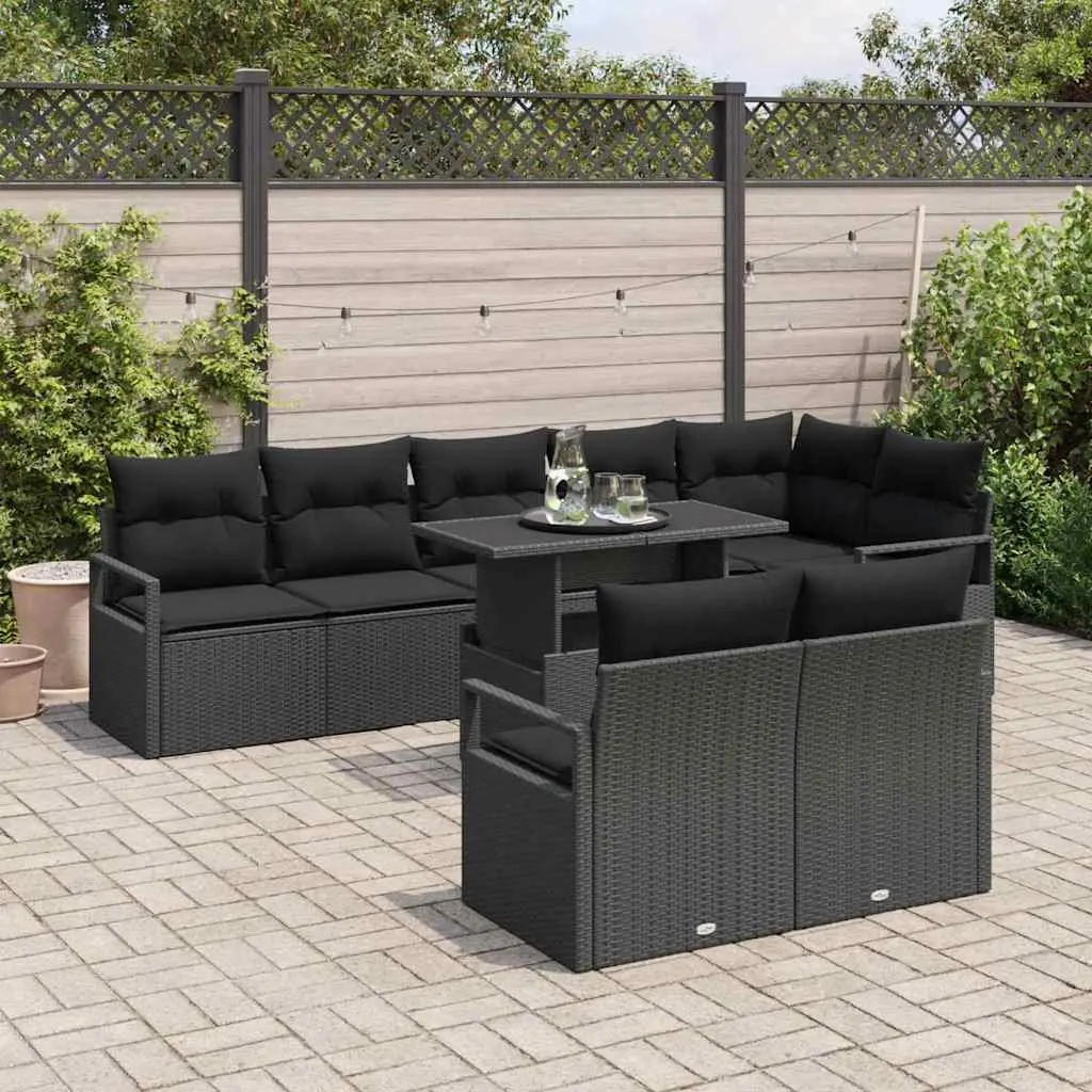 Garden Sofa Set 9 Piece Modular Outdoor Furniture Black Poly Rattan Lounge with