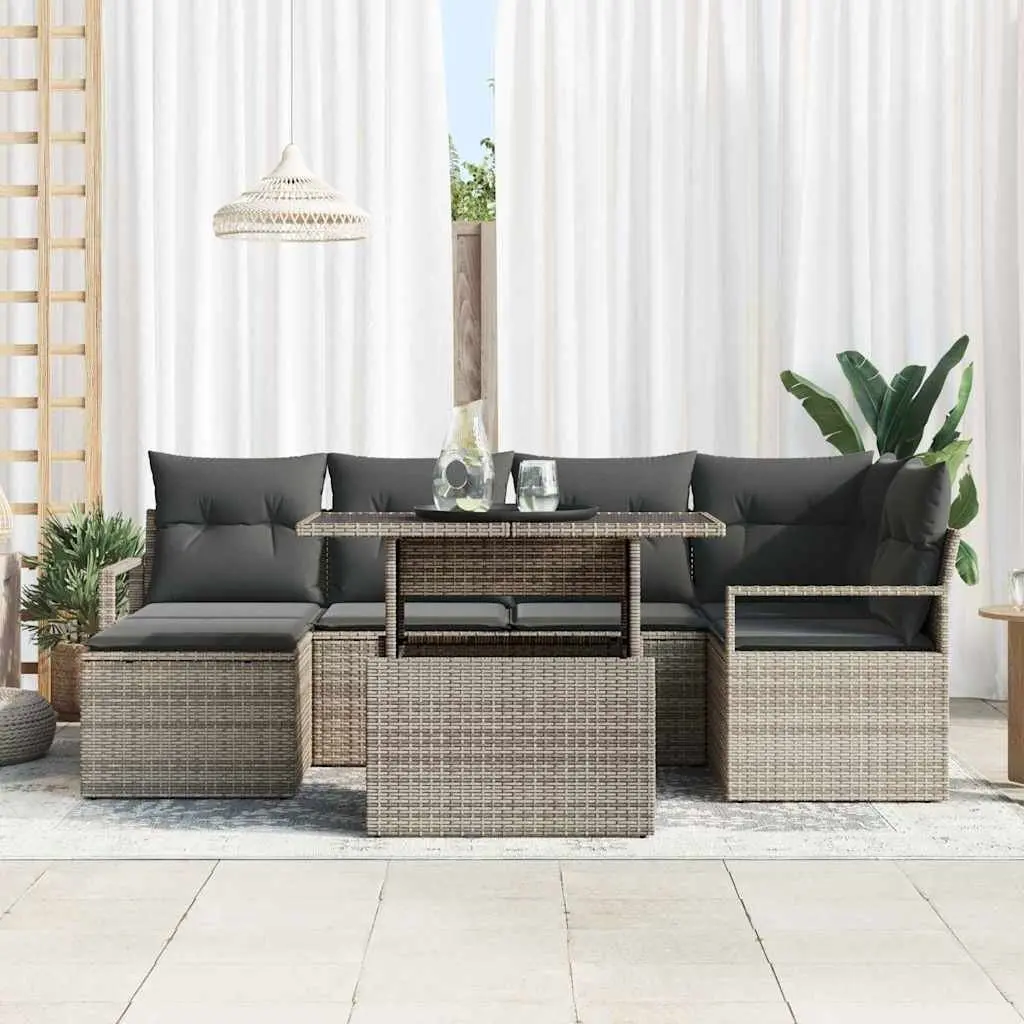 Modular Garden Sofa Set for Outdoor Use 7 Piece Grey Poly Rattan