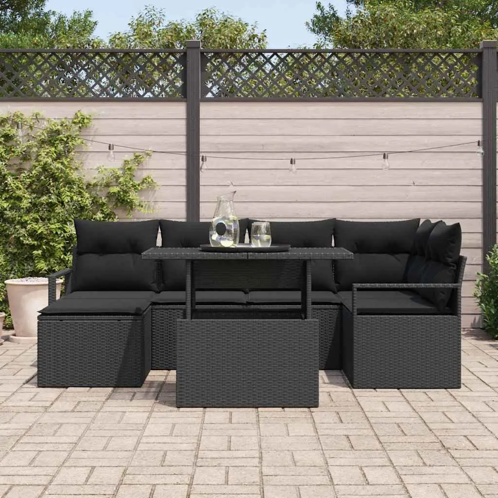 7-Piece Modular Black Garden Sofa Set