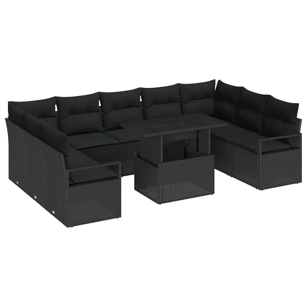 Modular Garden Sofa Set Outdoor Use 10 Pieces Black Poly Rattan with Storage Table