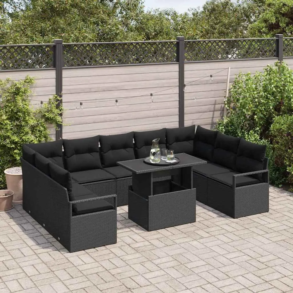 Modular Garden Sofa Set Outdoor Use 10 Pieces Black Poly Rattan with Storage Table