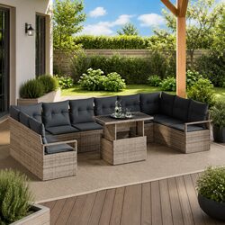 11 Piece Garden Sofa Set - Grey Poly Rattan Furniture