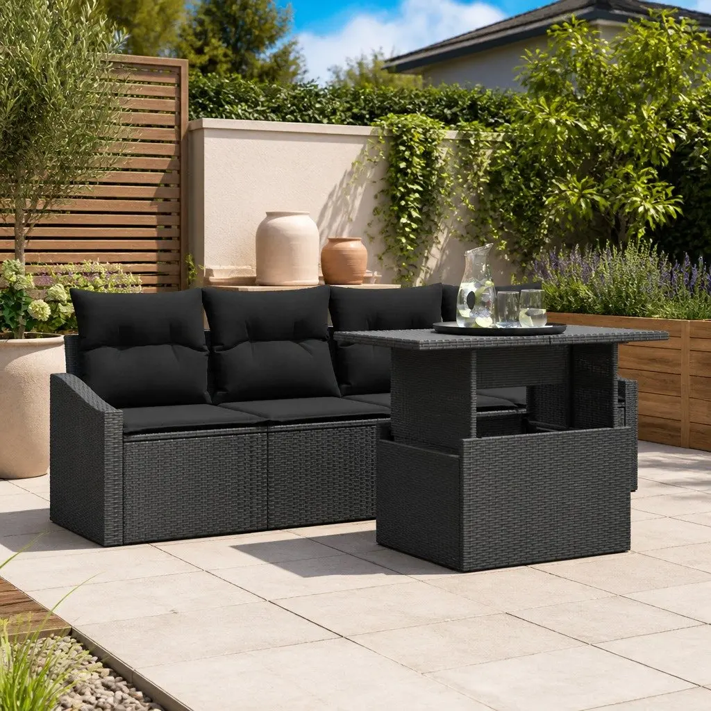 Modular Garden Sofa Set for Outdoor Use 5 Pieces Poly Rattan with Storage