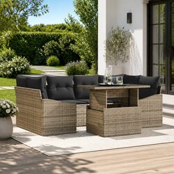 7 Piece Modular Sofa Set for Gardens - Black, Polyester Upholstery