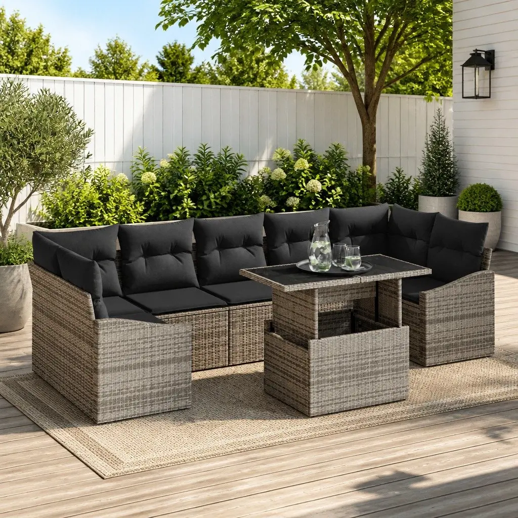 Modular Garden Sofa Set Outdoor Furniture 8 Pieces Poly Rattan with Cushions