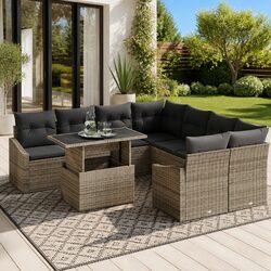 9-Piece Modular Outdoor Sofa Set with Grey Poly Rattan