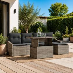 6-Piece Outdoor Sofa Set: Grey Poly Rattan