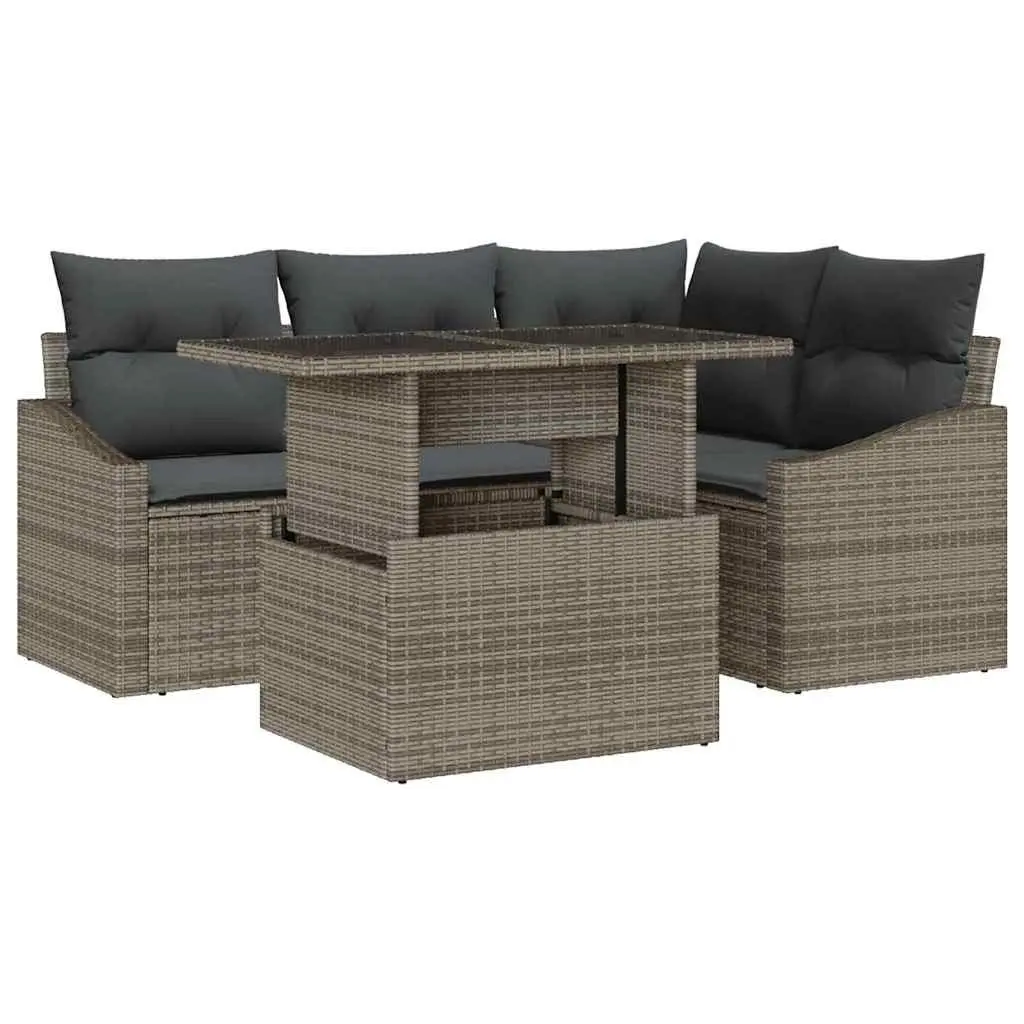 Outdoor Garden Sofa Set 5pc Grey Poly Rattan Steel Frame Modular Seating