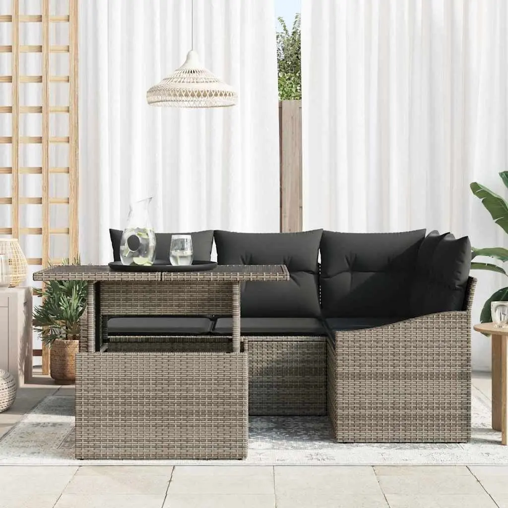 Outdoor Garden Sofa Set 5pc Grey Poly Rattan Steel Frame Modular Seating