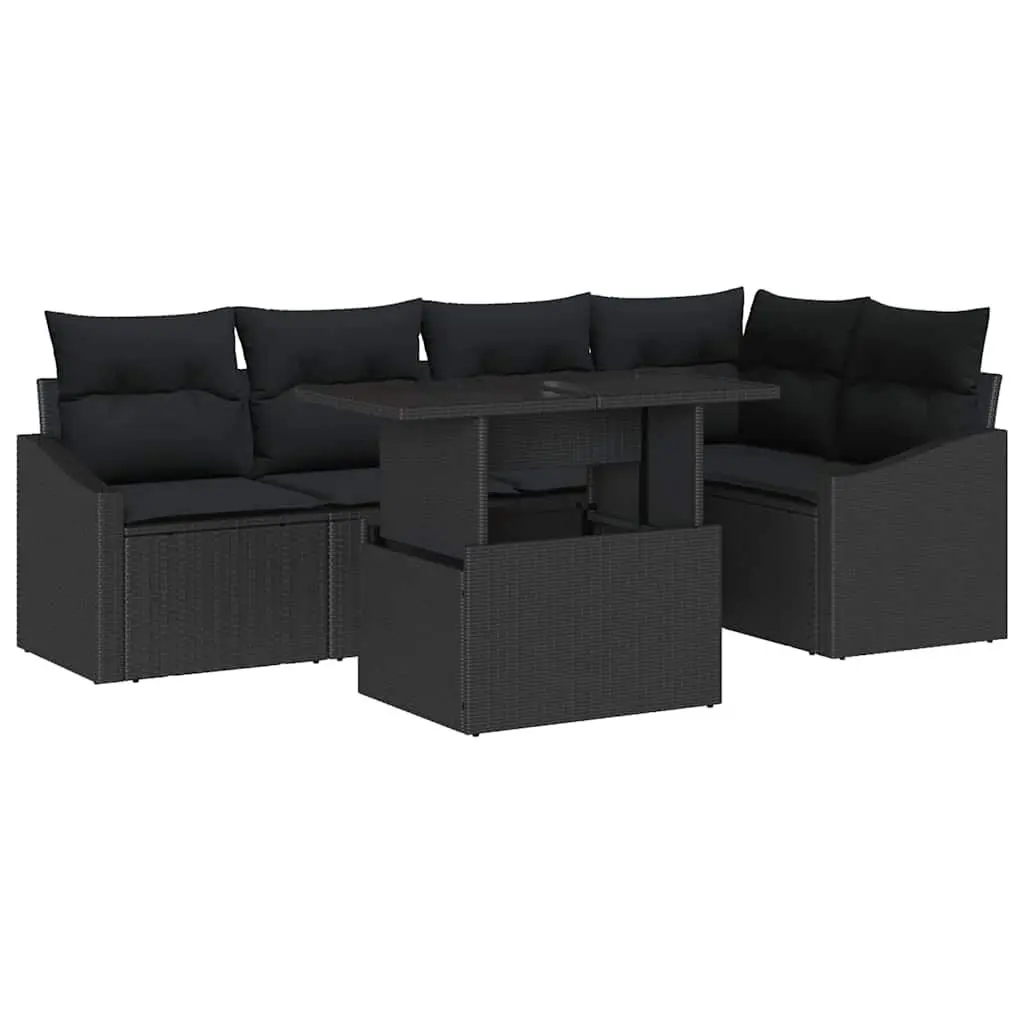 Garden Sofa Set Outdoor Seating 6 Piece Black Poly Rattan Steel Frame Modular
