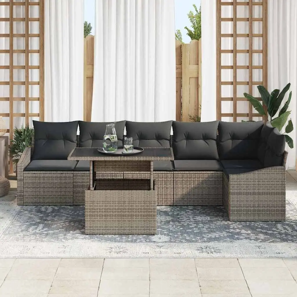 Modular Garden Sofa Set 7 Piece Grey Outdoor Lounge Seating Patio with Cushions