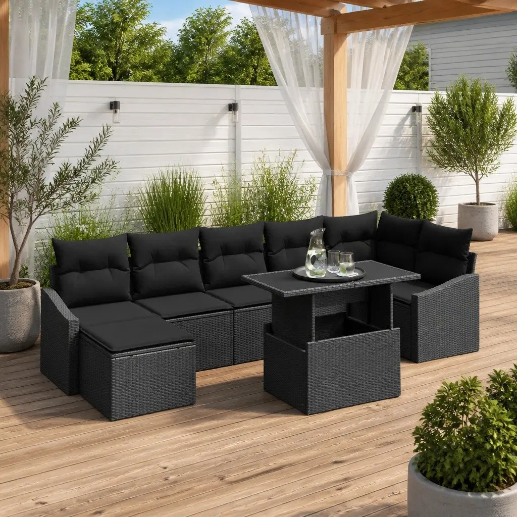 8-Piece Outdoor Sofa Set with Black Rattan