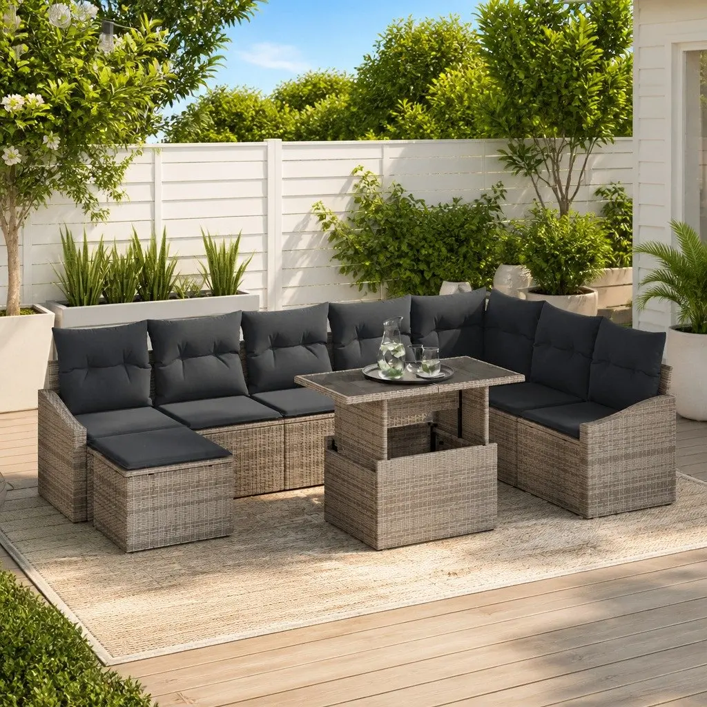 Garden Sofa Set 9 Pieces Grey Outdoor Seating Patio Furniture Modular Corner
