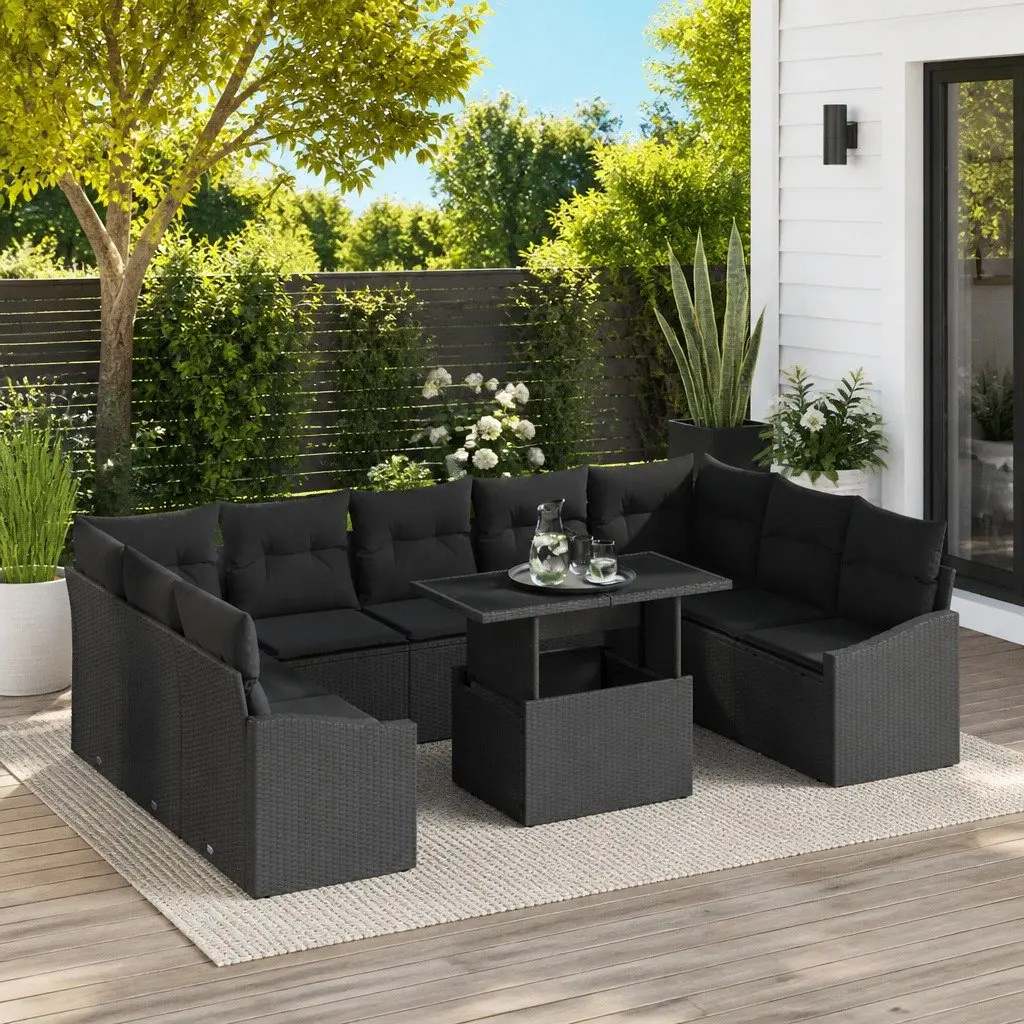 Garden Sofa Set Outdoor Patio Furniture 10 Pieces Black Sectional Seating