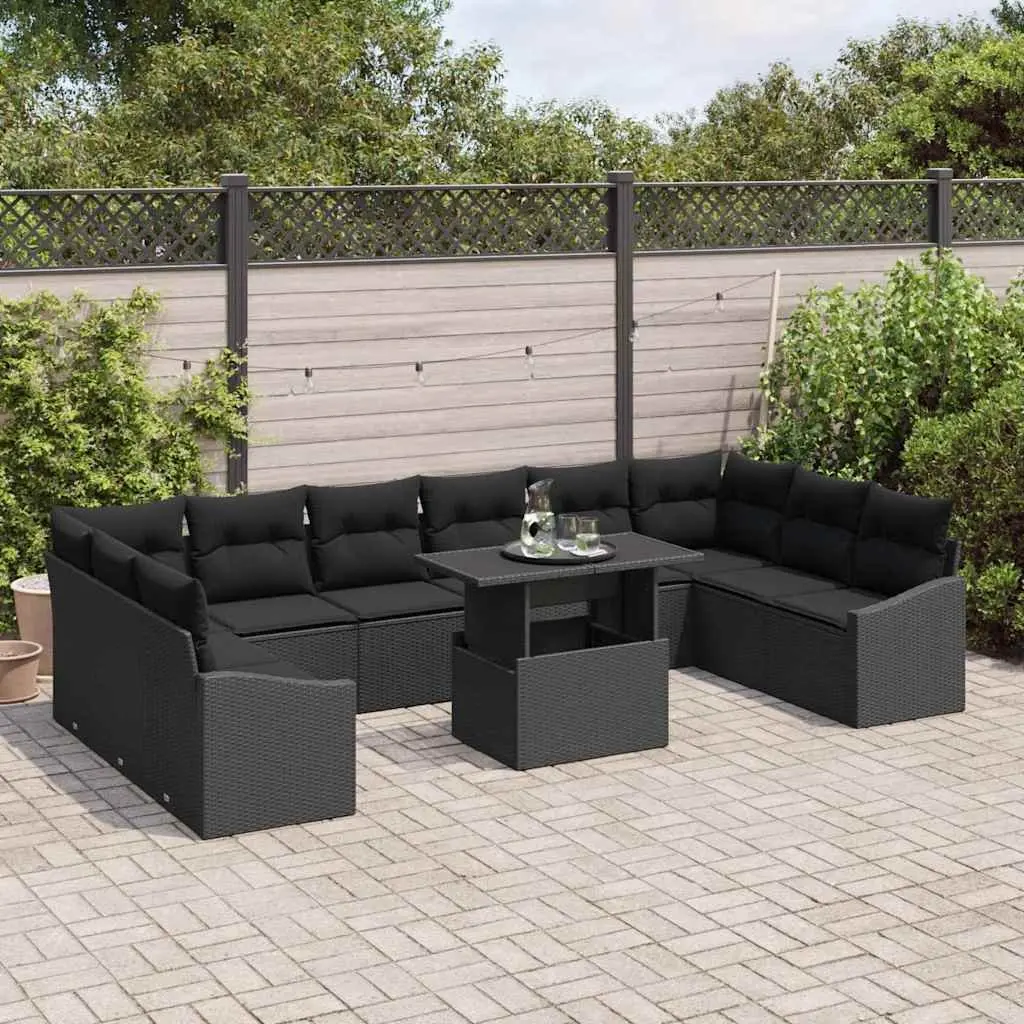 Garden Sofa Set 11 Pieces Outdoor Lounge Black Poly Rattan Furniture