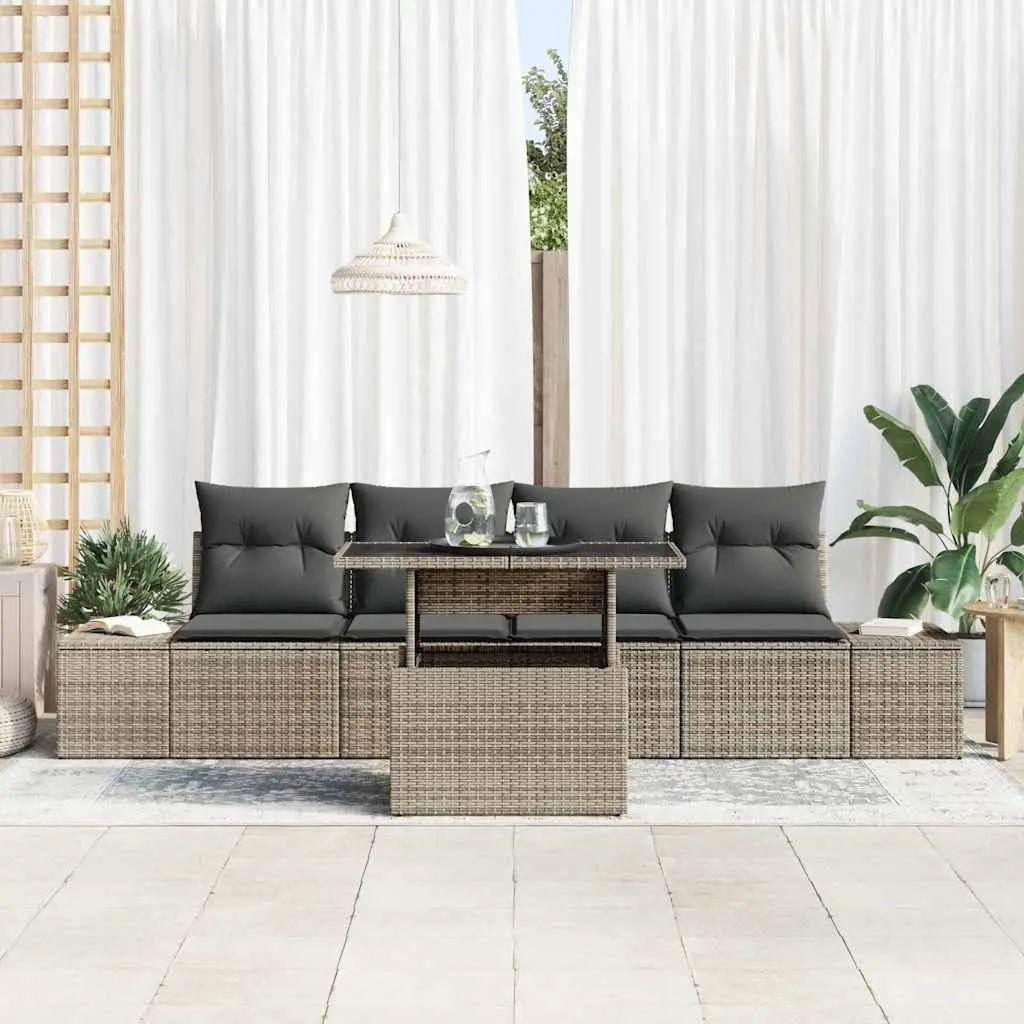 Modular Patio Furniture Set for Outdoor Use Grey Poly Rattan 5 Piece Sofa with Removable Cushions