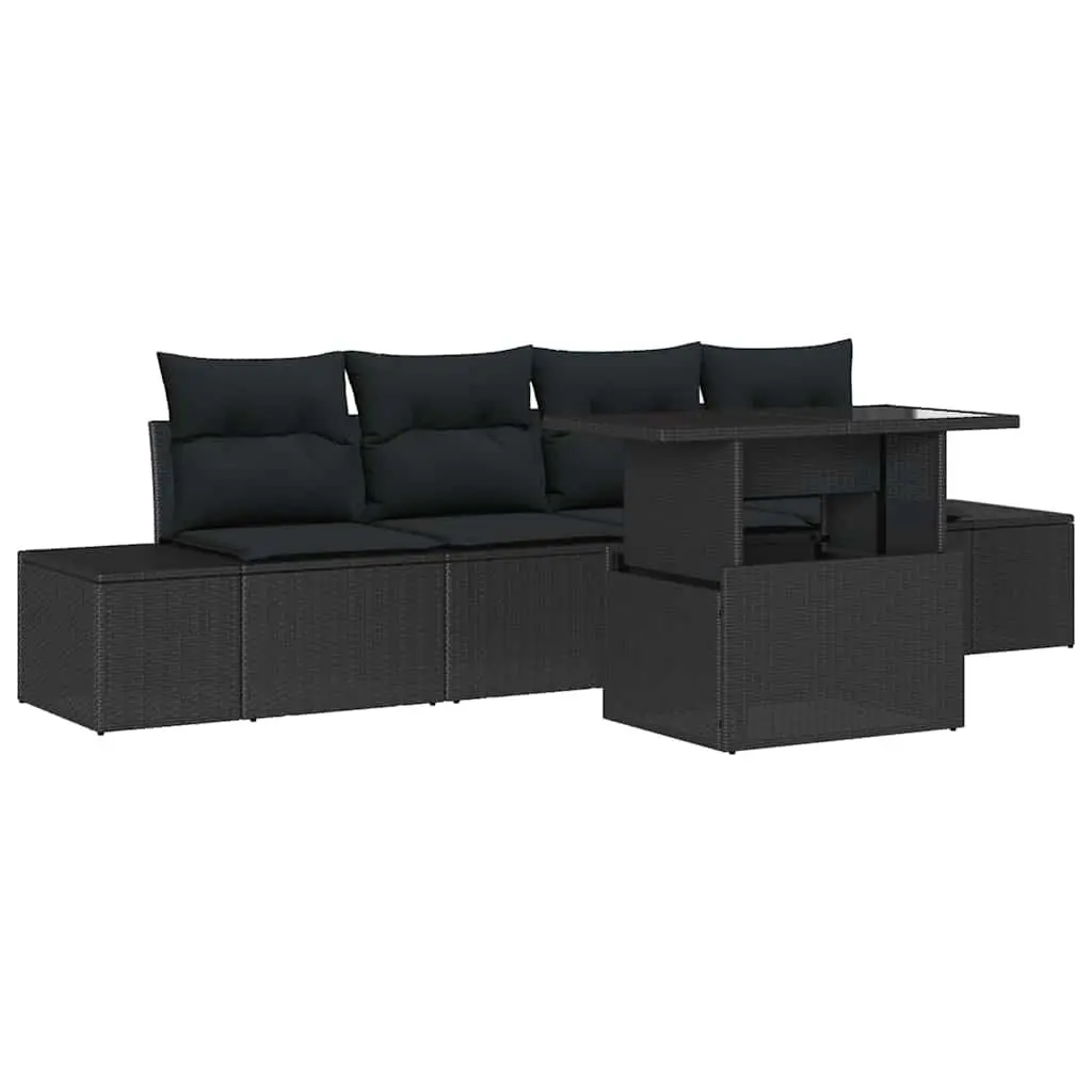Black Poly Rattan 5-Piece Garden Sofa Set